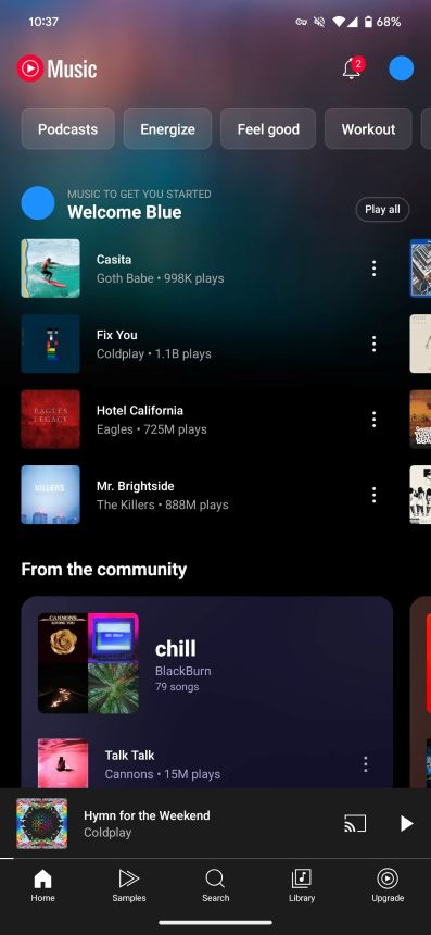 The new YouTube Music layout makes one-handed scrolling way easier