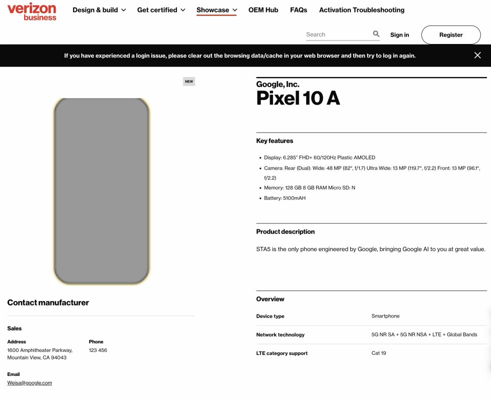 Pixel 10a Shows Up at Verizon for Certification With Some Specs